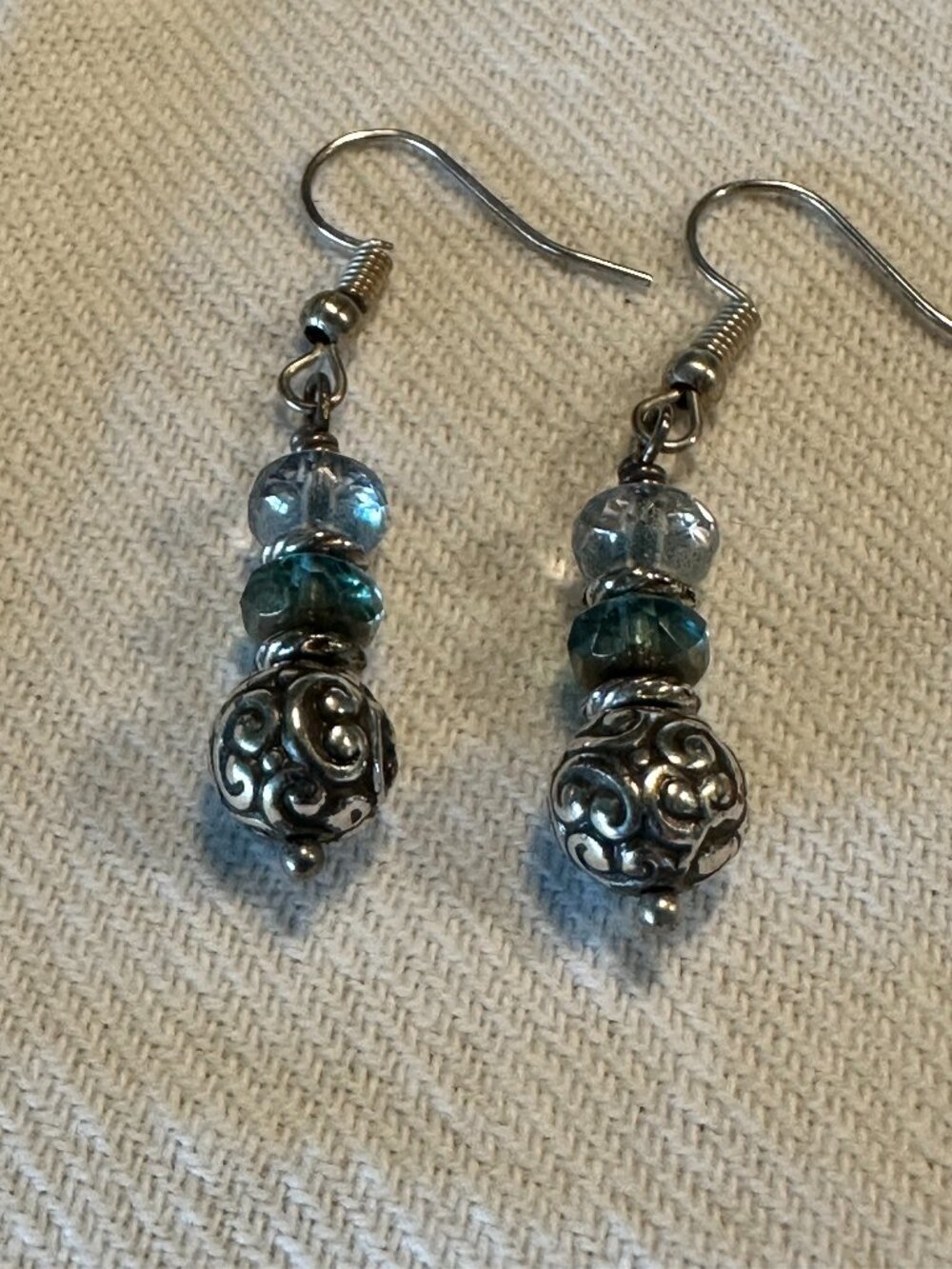 Brighton Silver Tone Blue Crystal Beaded Dangle Earrings